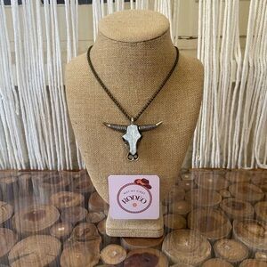 Antique Brass Bull Skull Pendant Necklace